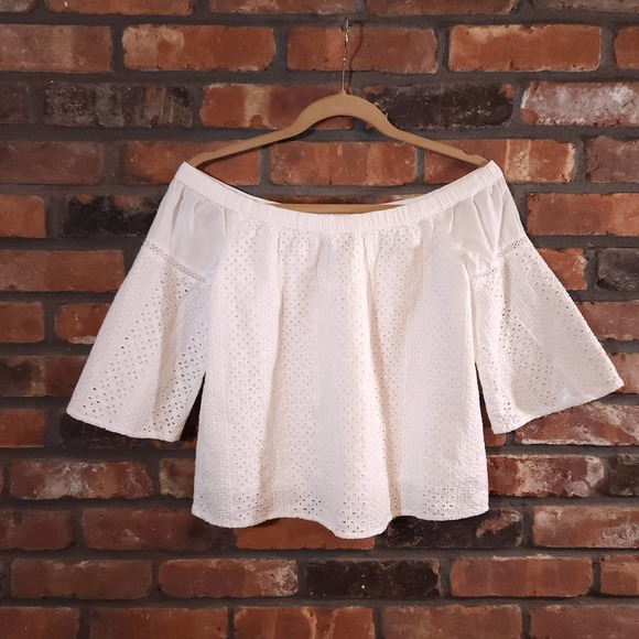 Abercrombie & Fitch White Eyelet Lace Off-Shoulder Top Cottagecore Women's XS - Picture 5 of 7
